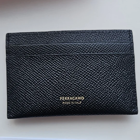 Salvatore Ferragamo Black Card Holder with Gold Accent - Picture 3 of 4